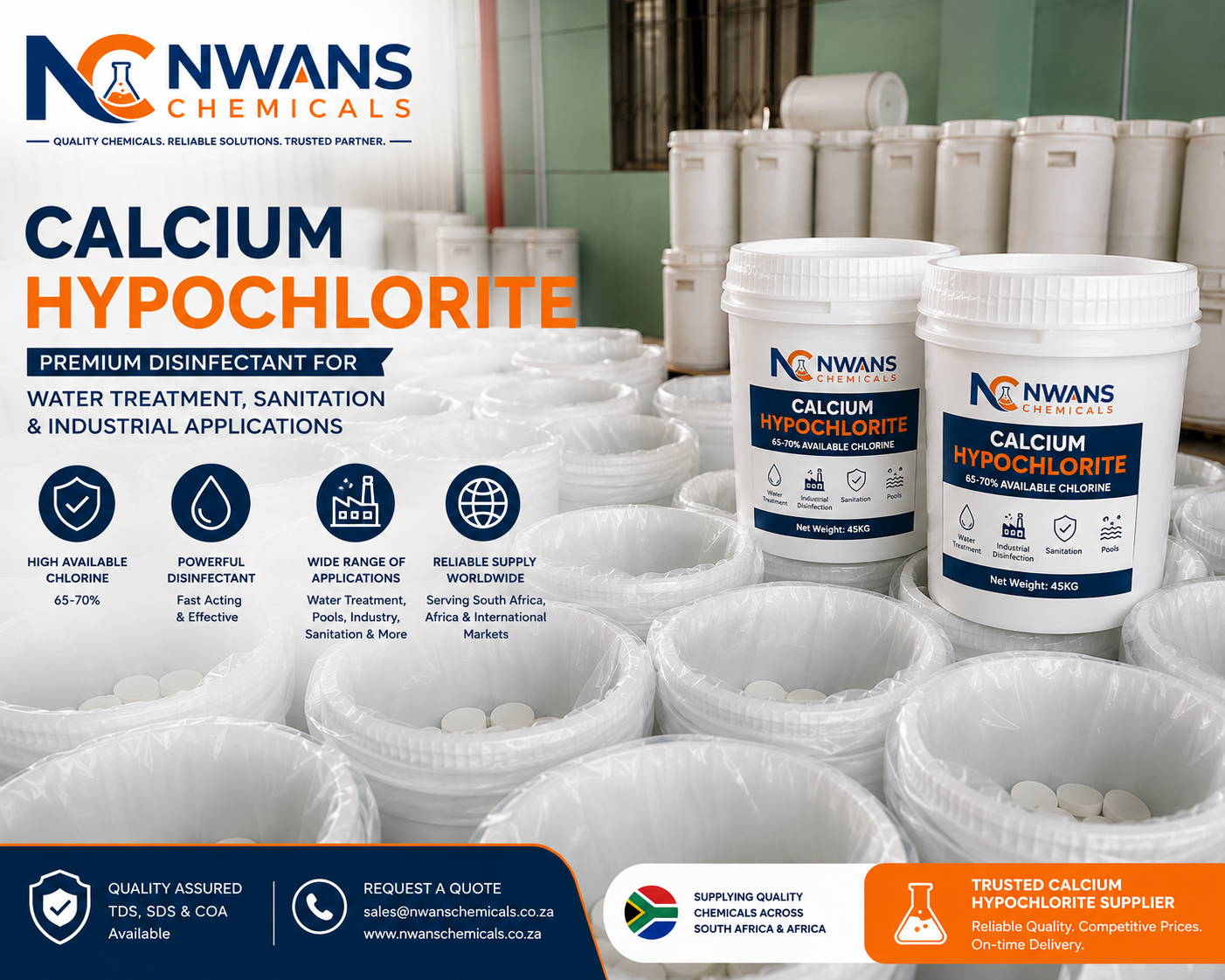 Bulk Calcium Hypochlorite Supplier Industrial Chemical Storage Warehouse Nwans Chemicals