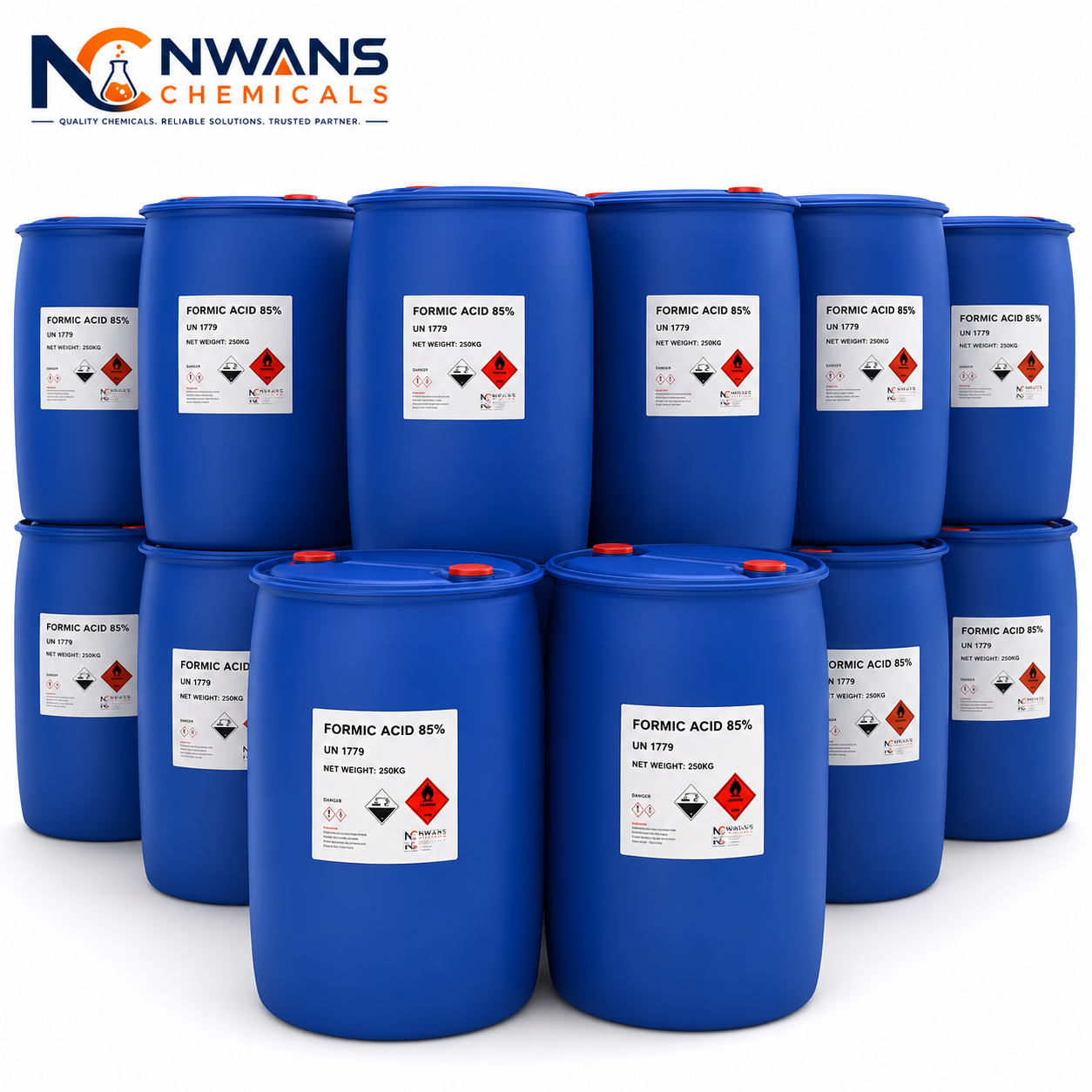 Bulk Formic Acid 85% supplied by Nwans Chemicals for industrial applications