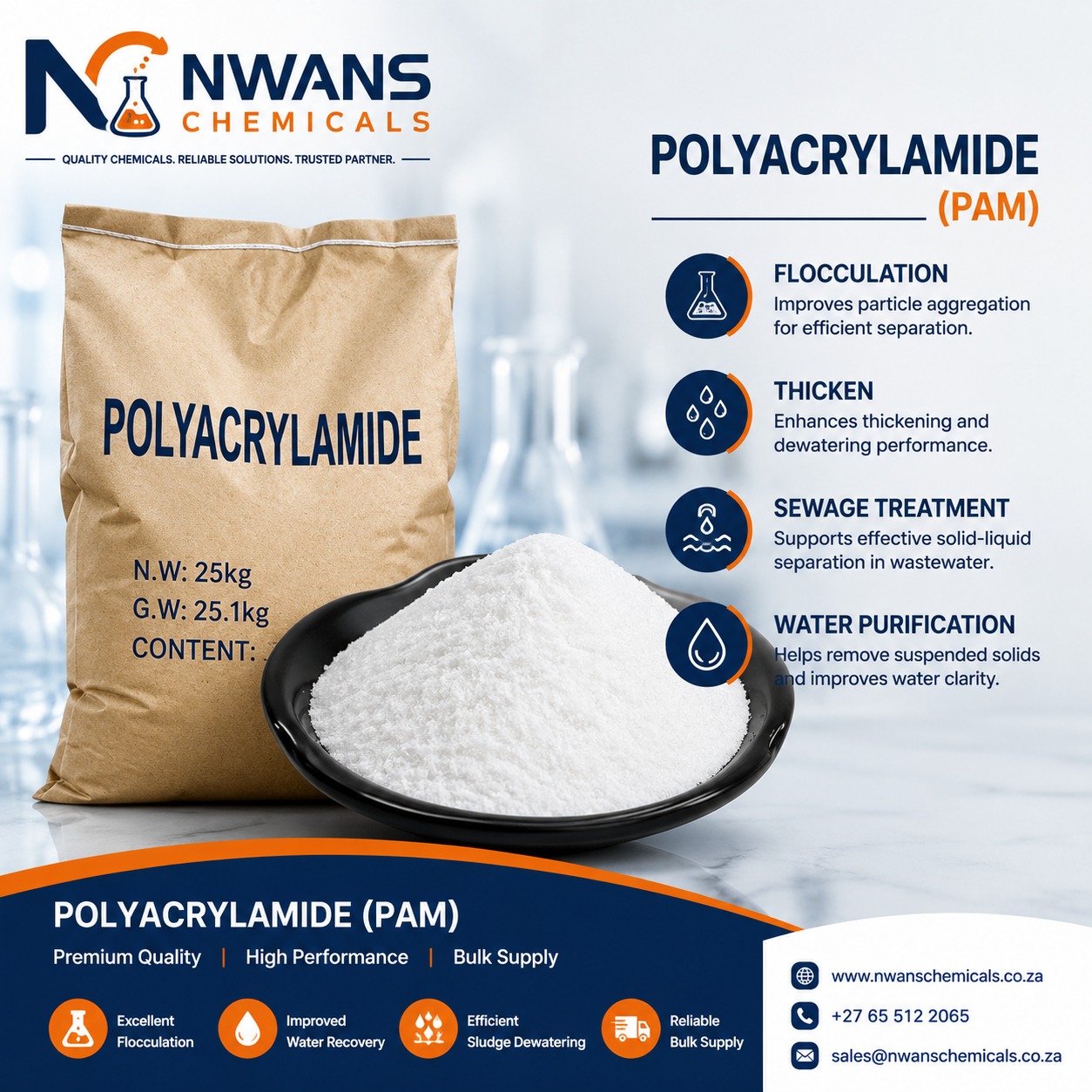 Bulk Polyacrylamide in 25 kg bags
