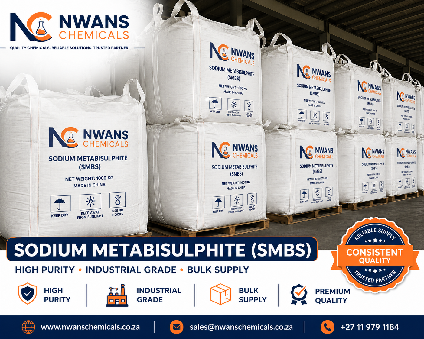 Bulk Sodium Metabisulphite Supplier Industrial Grade SMBS Powder Nwans Chemicals