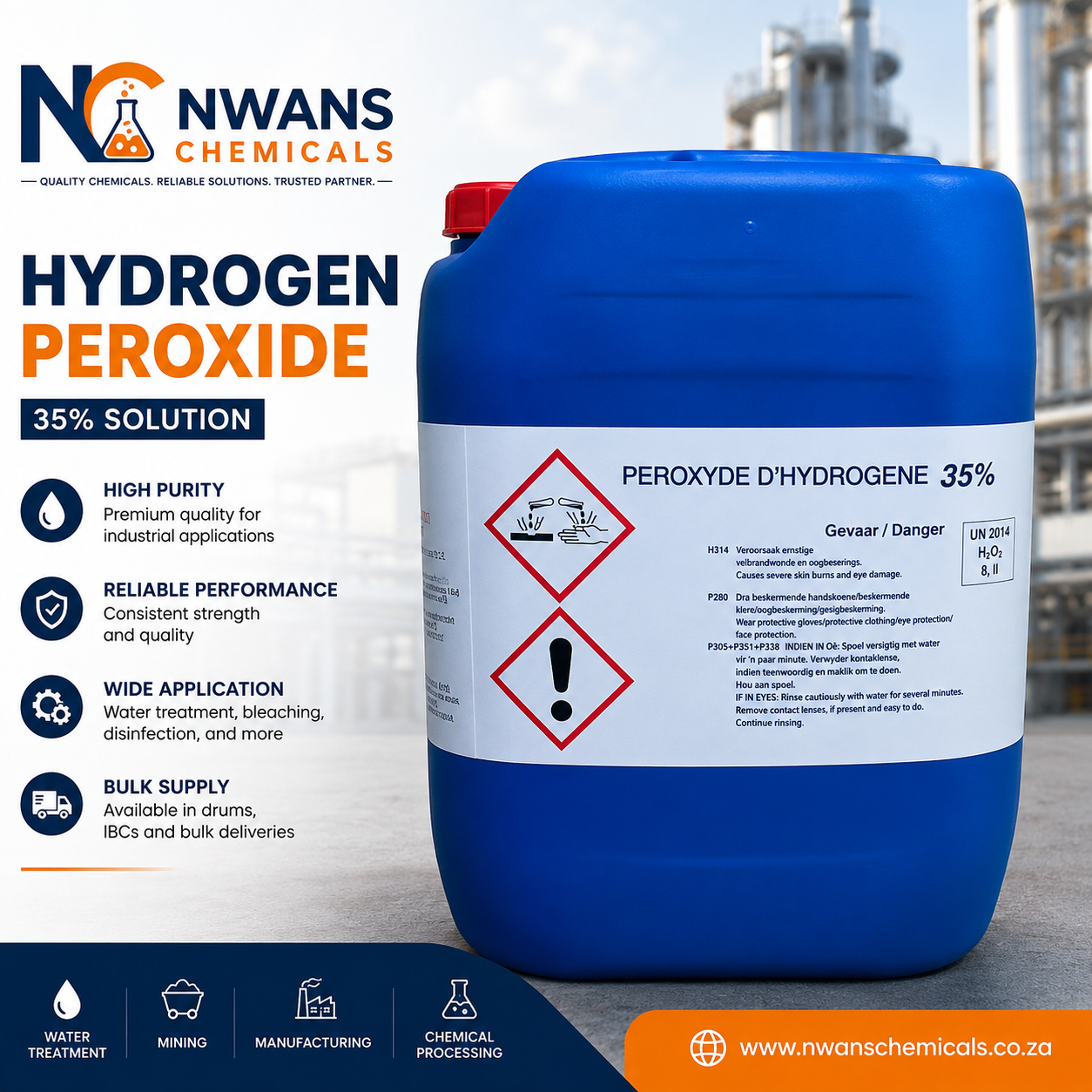 Industrial Hydrogen Peroxide IBC Containers for Water Treatment and Mining