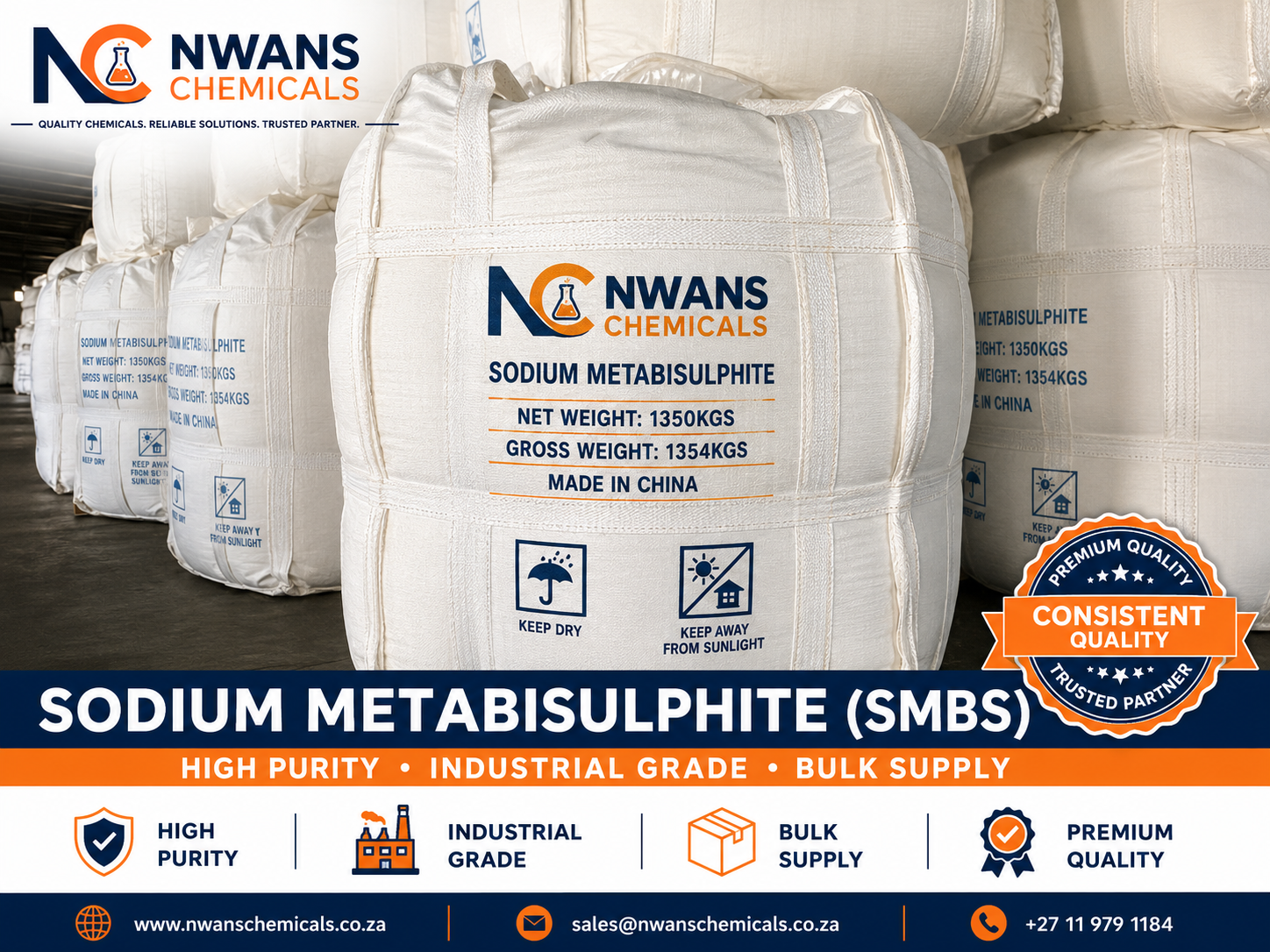 Sodium Metabisulphite Bulk Supply Jumbo Bags for Industrial Chemicals Nwans Chemicals