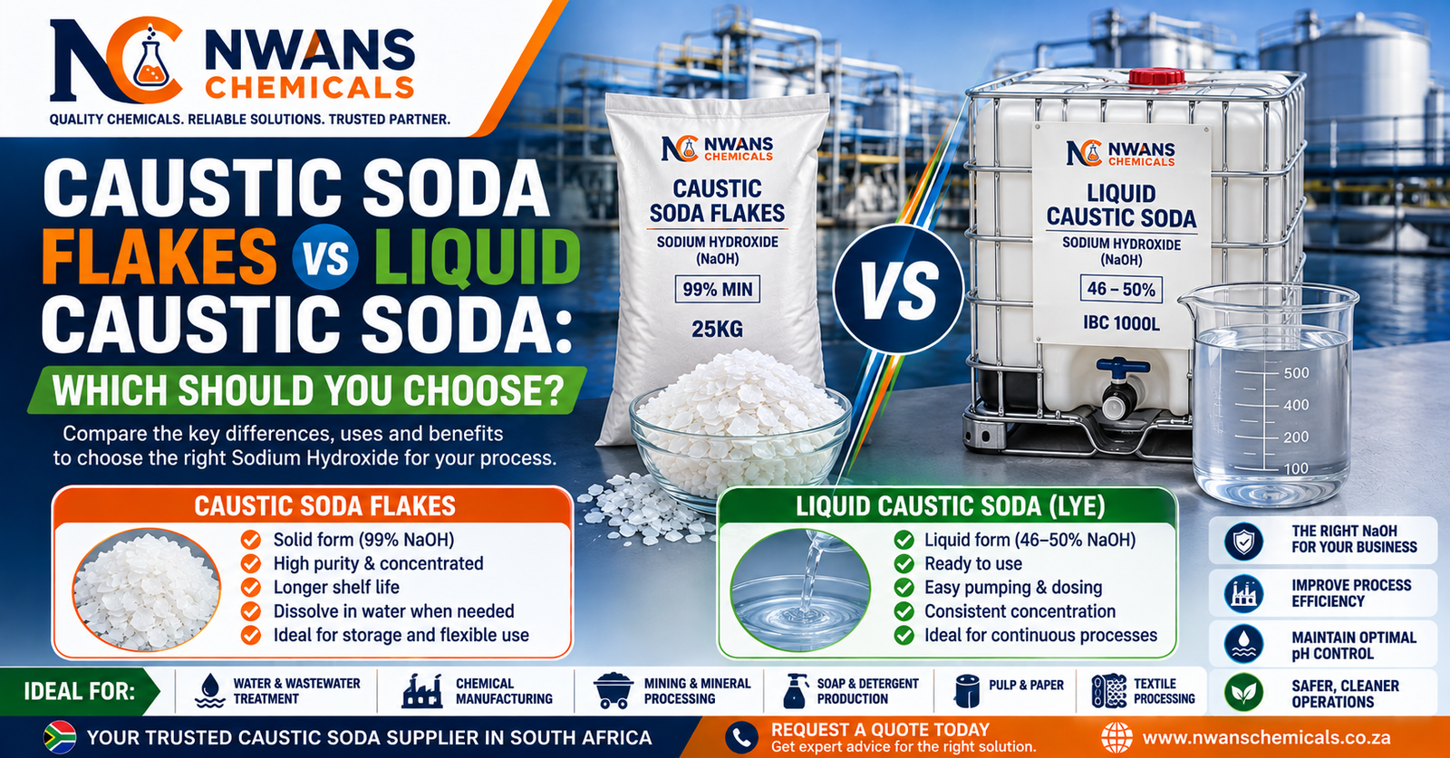 Caustic Soda Flakes vs Liquid Which Should You Choose - Nwans Chemicals
